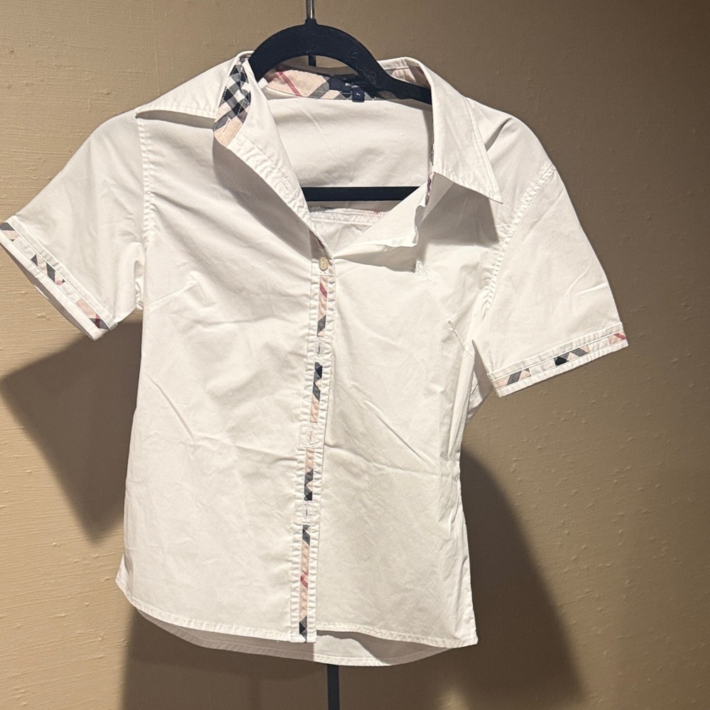 Burberry White Shirt with Plaid Collar